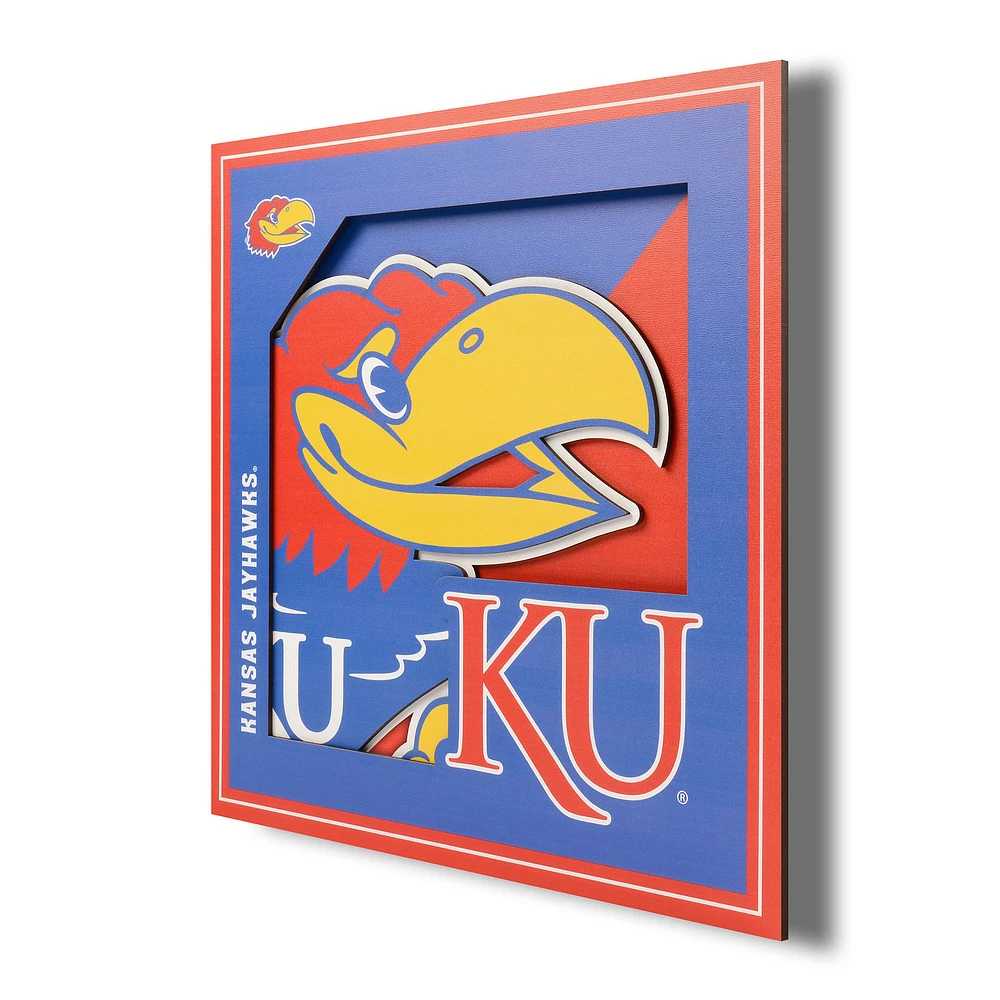 Kansas Jayhawks 12'' x 12'' 3D Logo Wall Art