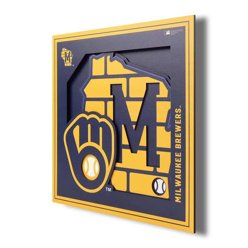 Milwaukee Brewers 12'' x 12'' 3D Logo Wall Art