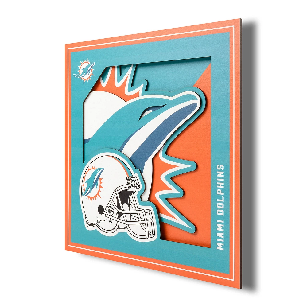 Miami Dolphins 12'' x 12'' 3D Logo Wall Art