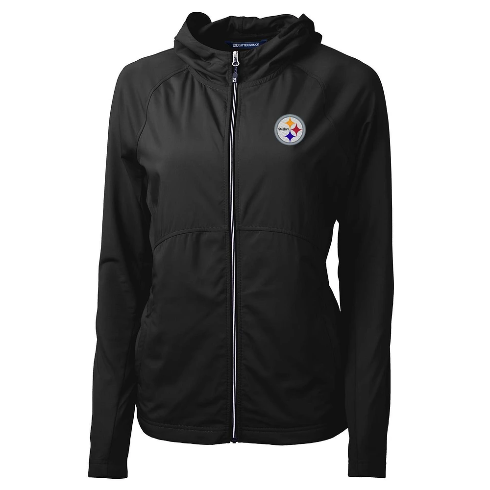 Women's Cutter & Buck Black Pittsburgh Steelers Adapt Eco Knit Full-Zip Hoodie