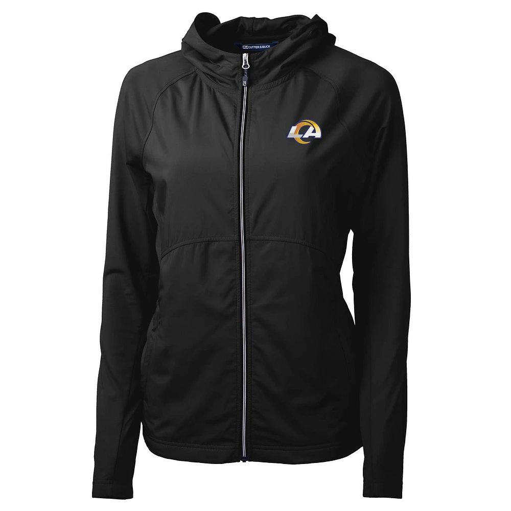 Women's Cutter & Buck Black Los Angeles Rams Adapt Eco Knit Full-Zip Hoodie