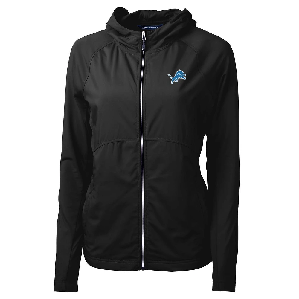 Women's Cutter & Buck Black Detroit Lions Adapt Eco Knit Full-Zip Hoodie