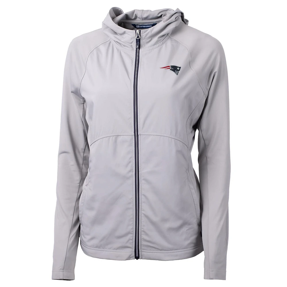 Women's Cutter & Buck Gray New England Patriots Adapt Eco Knit Full-Zip Hoodie