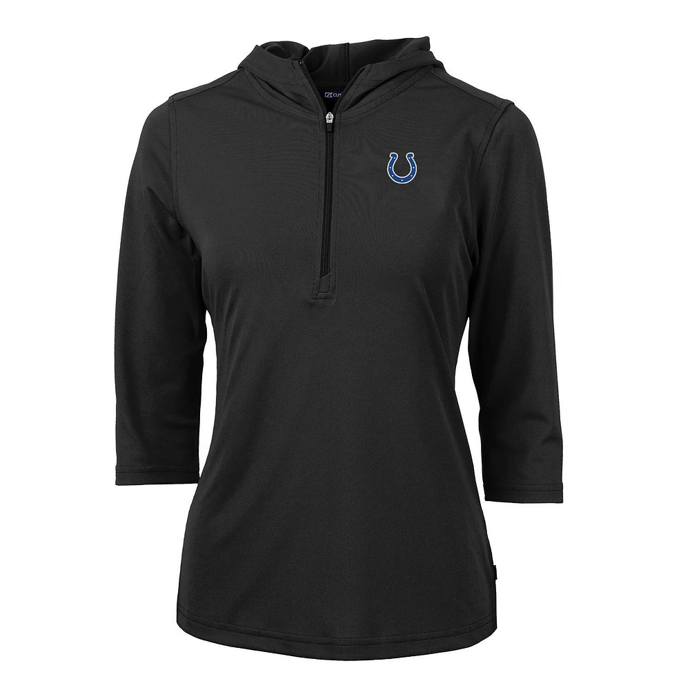 Women's Cutter & Buck Black Indianapolis Colts Virtue Eco Pique Half-Zip 3/4 Sleeve Pullover Hoodie