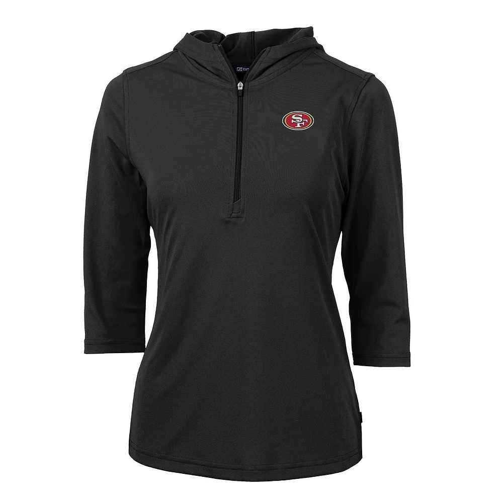 Women's Cutter & Buck Black San Francisco 49ers Virtue Eco Pique Half-Zip 3/4 Sleeve Pullover Hoodie