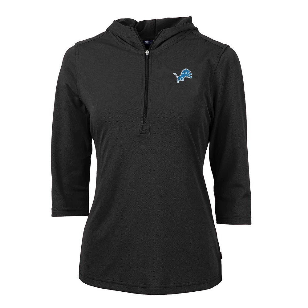 Women's Cutter & Buck Detroit Lions Virtue Eco Pique Half-Zip 3/4 Sleeve Pullover Hoodie