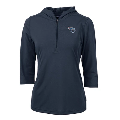 Women's Cutter & Buck Navy Tennessee Titans Virtue Eco Pique Half-Zip 3/4 Sleeve Pullover Hoodie