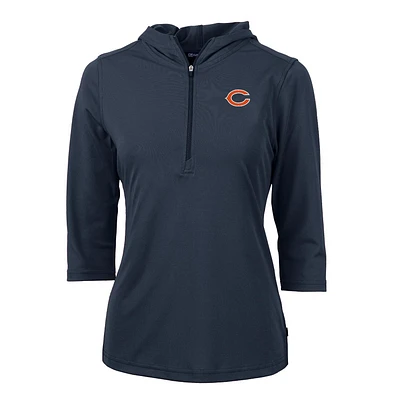 Women's Cutter & Buck Navy Chicago Bears Virtue Eco Pique Half-Zip 3/4 Sleeve Pullover Hoodie