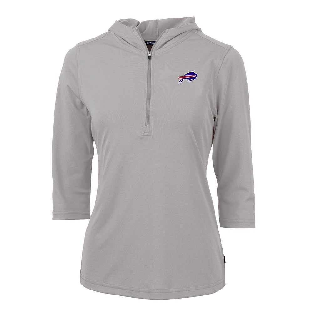 Women's Cutter & Buck Gray Buffalo Bills Virtue Eco Pique Half-Zip 3/4 Sleeve Pullover Hoodie
