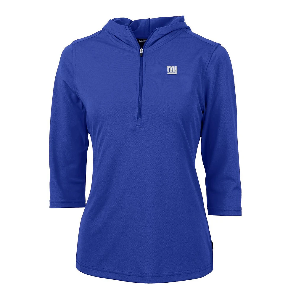 Women's Cutter & Buck Royal New York Giants Virtue Eco Pique Half-Zip 3/4 Sleeve Pullover Hoodie