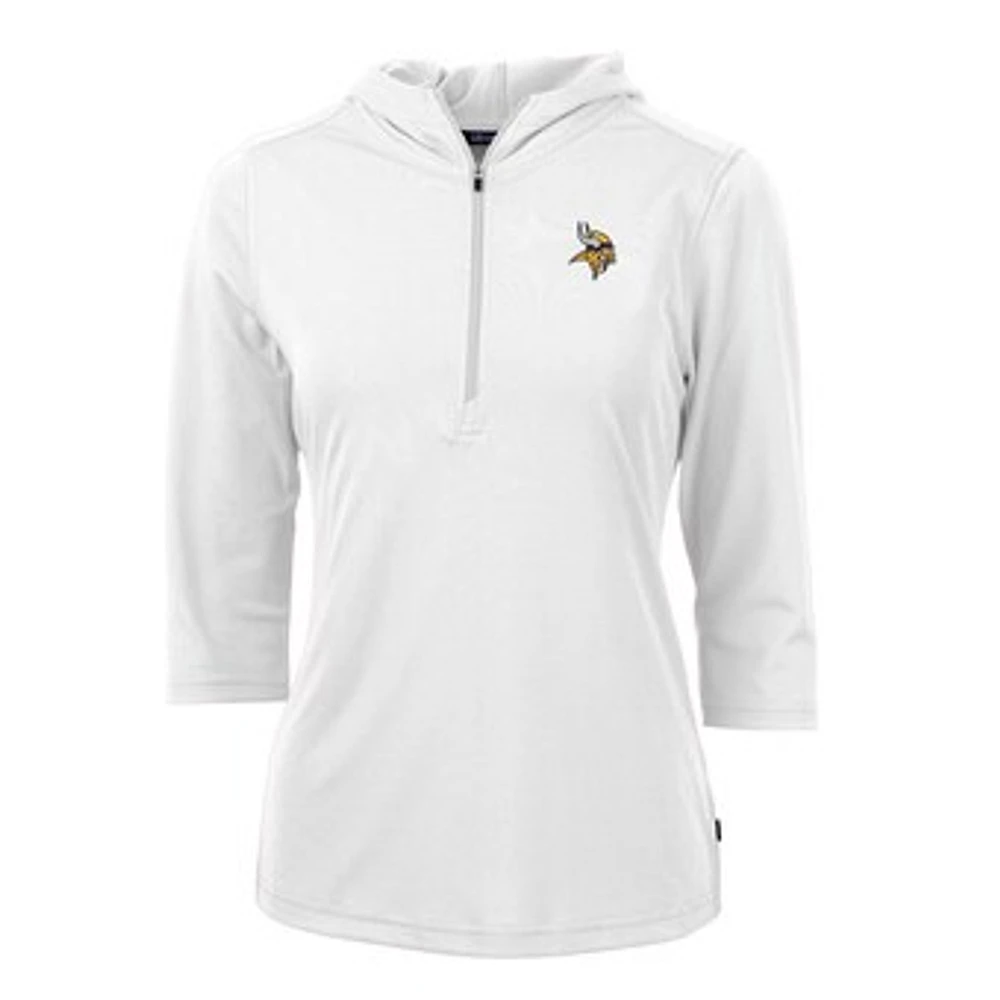 Women's Cutter & Buck White Minnesota Vikings Virtue Eco Pique Half-Zip 3/4 Sleeve Pullover Hoodie