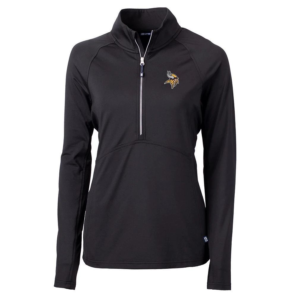 Women's Cutter & Buck Black Minnesota Vikings Adapt Eco Knit Half-Zip Pullover Jacket