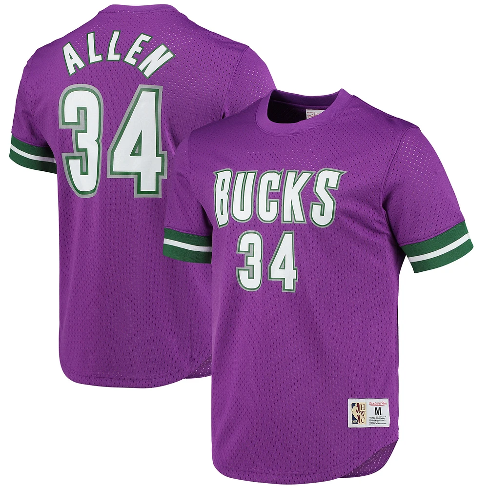 Men's Mitchell & Ness Ray Allen Purple Milwaukee Bucks 2000 Mesh Name & Number T-Shirt