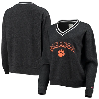 Women's League Collegiate Wear Heathered Black Clemson Tigers Victory Springs Tri-Blend V-Neck Pullover Sweatshirt