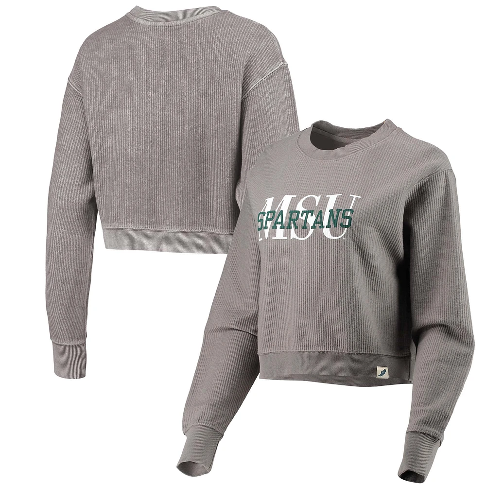 Women's League Collegiate Wear Brown Michigan State Spartans Classic Corded Timber Crop Pullover Sweatshirt