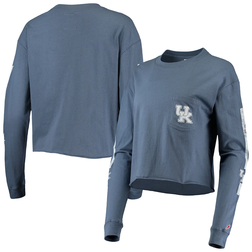 Women's League Collegiate Wear Navy Kentucky Wildcats Clothesline Cotton Midi Crop Long Sleeve T-Shirt