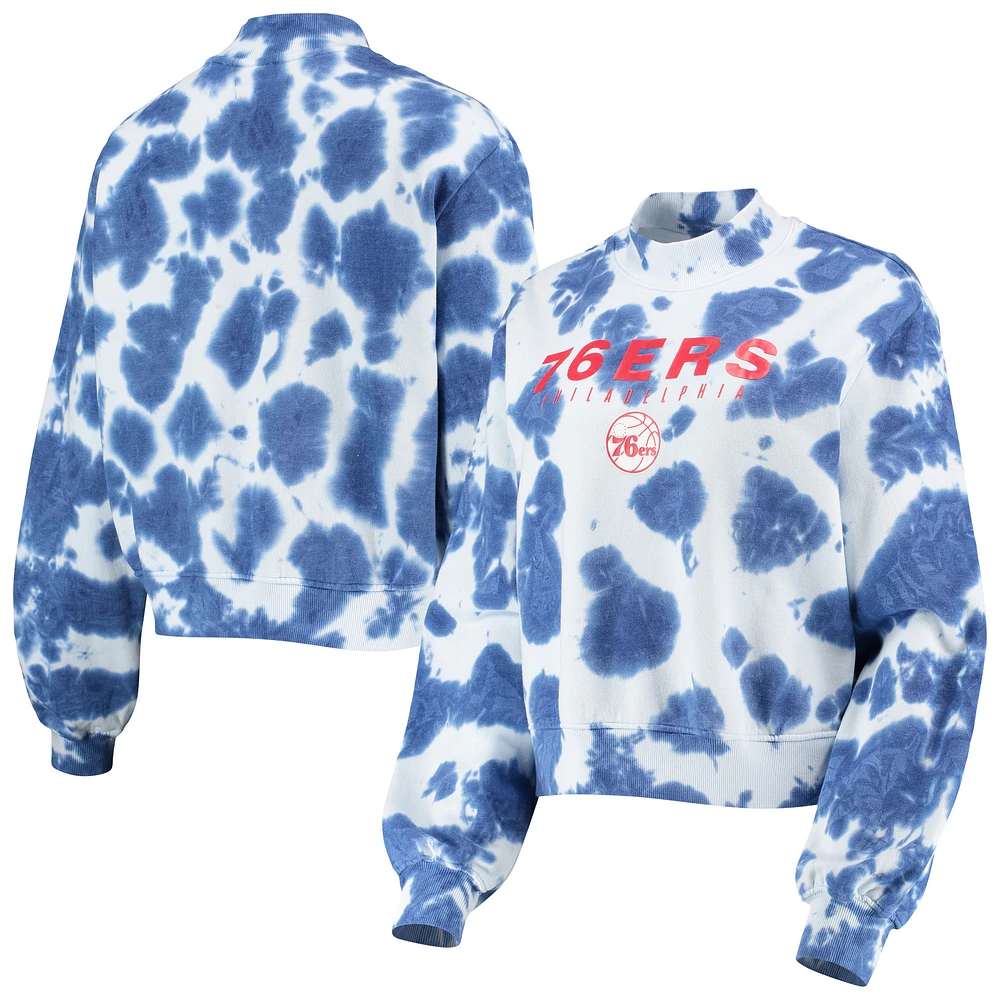 Women's Junk Food Royal Philadelphia 76ers Tie-Dye Pullover Sweatshirt