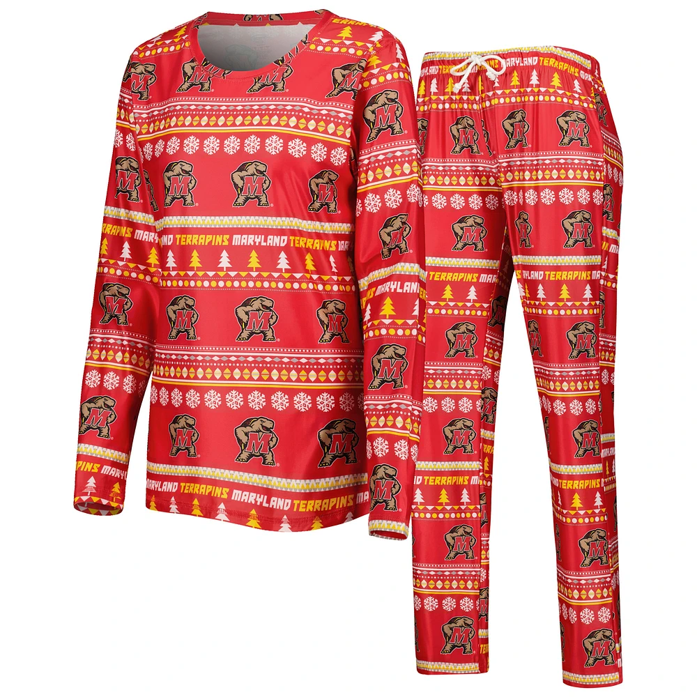Women's Concepts Sport Red Maryland Terrapins Holiday Long Sleeve Top and Pants Sleep Set
