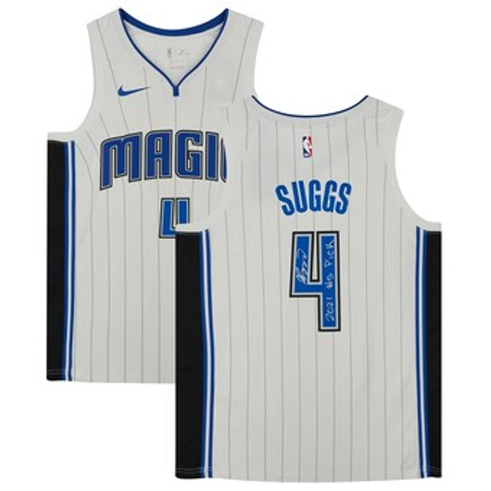 Jalen Suggs Orlando Magic Autographed Nike White Association Swingman Jersey with "2021 #5 Draft Pick" Inscription