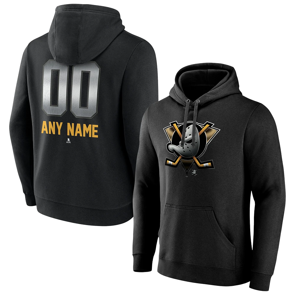 Men's Black Anaheim Ducks Personalized Midnight Mascot Logo Pullover Hoodie