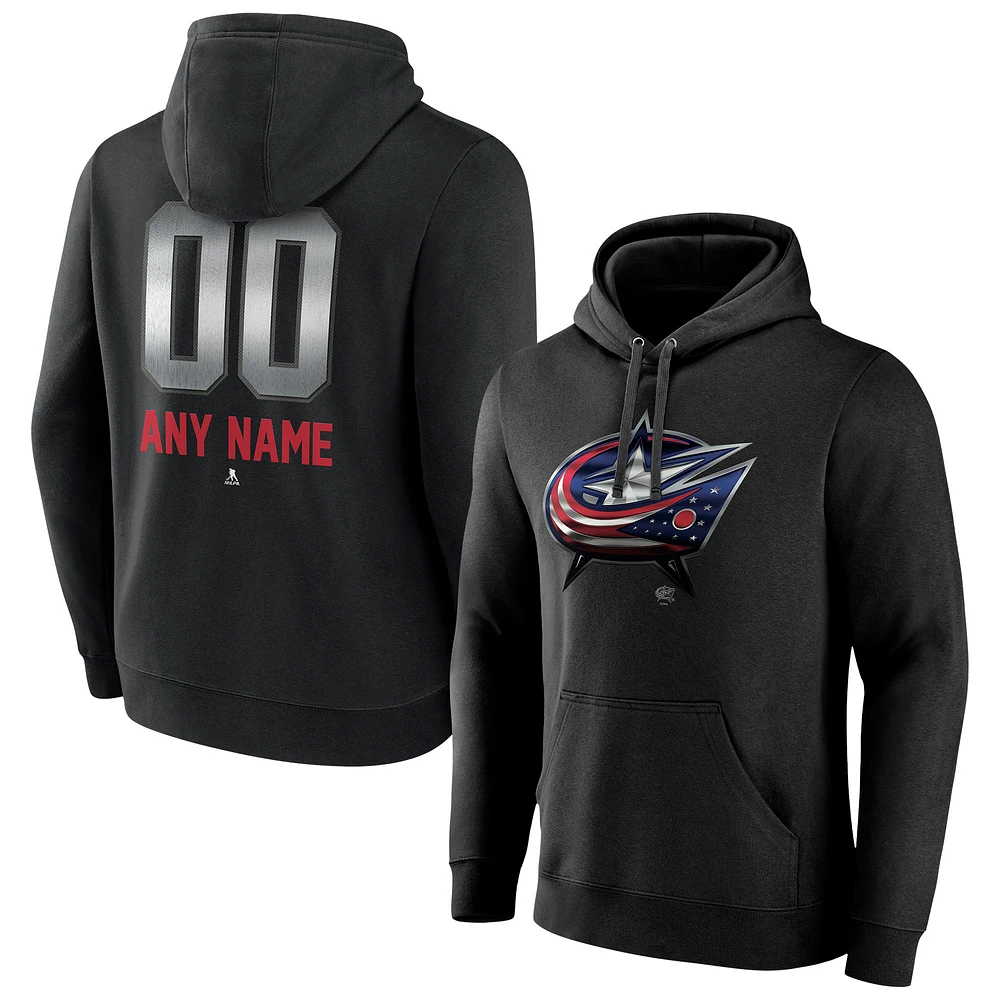 Men's Black Columbus Blue Jackets Personalized Midnight Mascot Logo Pullover Hoodie