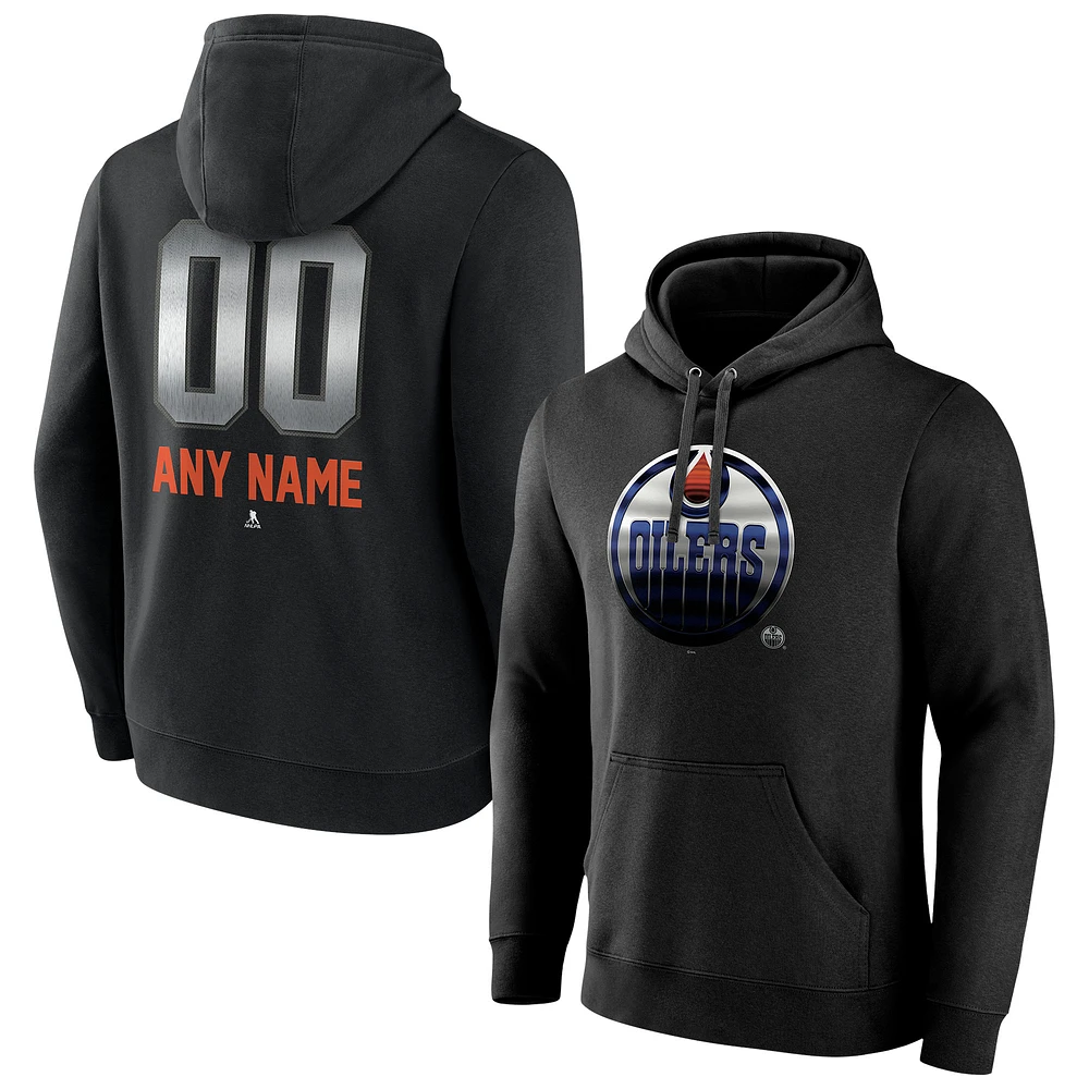 Men's Black Edmonton Oilers Personalized Midnight Mascot Logo Pullover Hoodie