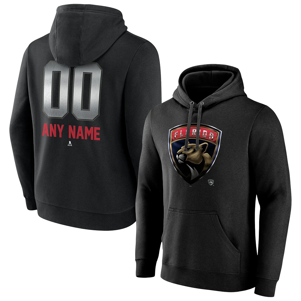 Men's Black Florida Panthers Personalized Midnight Mascot Logo Pullover Hoodie