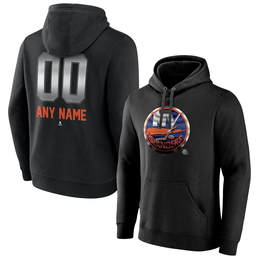 Men's Black New York Islanders Personalized Midnight Mascot Logo Pullover Hoodie