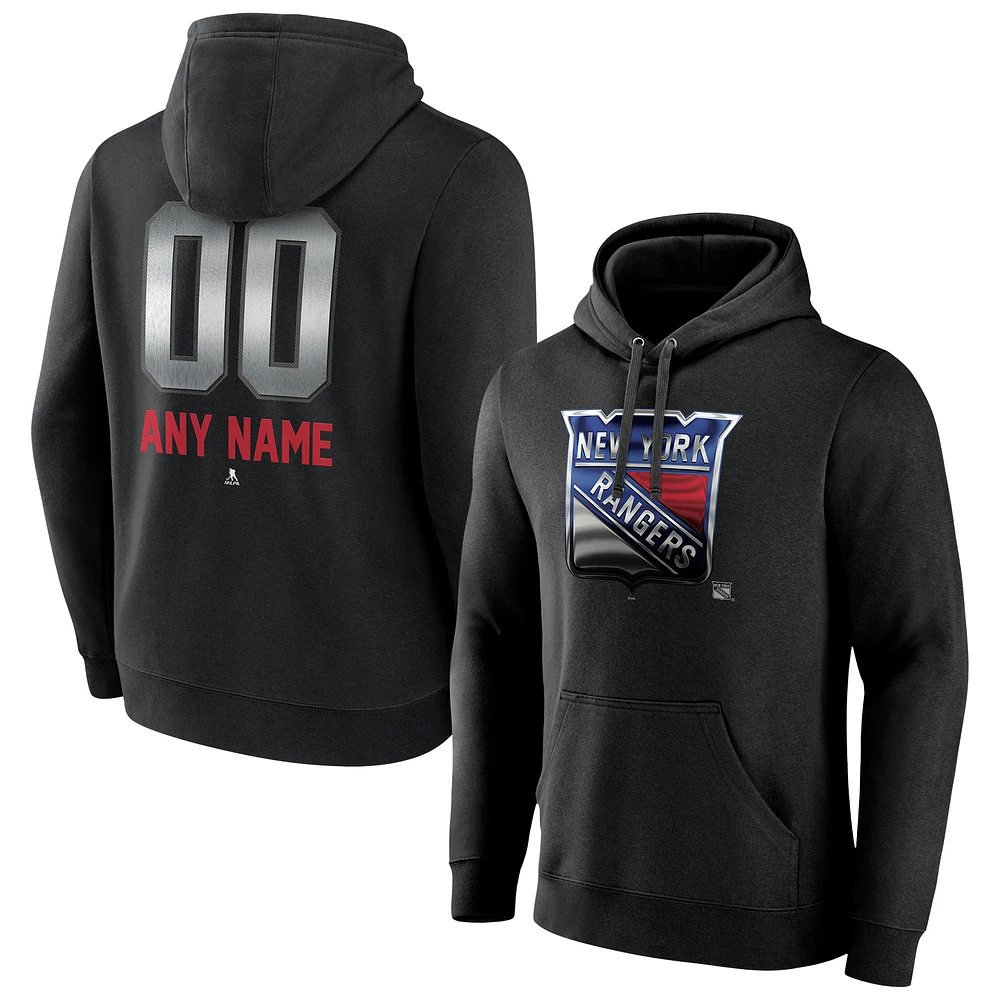 Men's Black New York Rangers Personalized Midnight Mascot Logo Pullover Hoodie