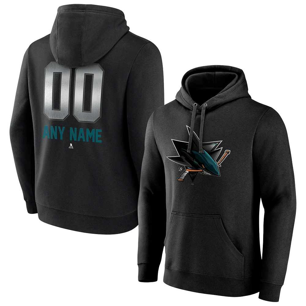 Men's Black San Jose Sharks Personalized Midnight Mascot Logo Pullover Hoodie