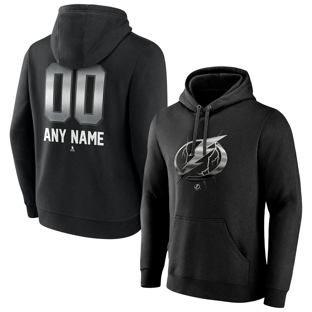 Men's Black Tampa Bay Lightning Personalized Midnight Mascot Logo Pullover Hoodie