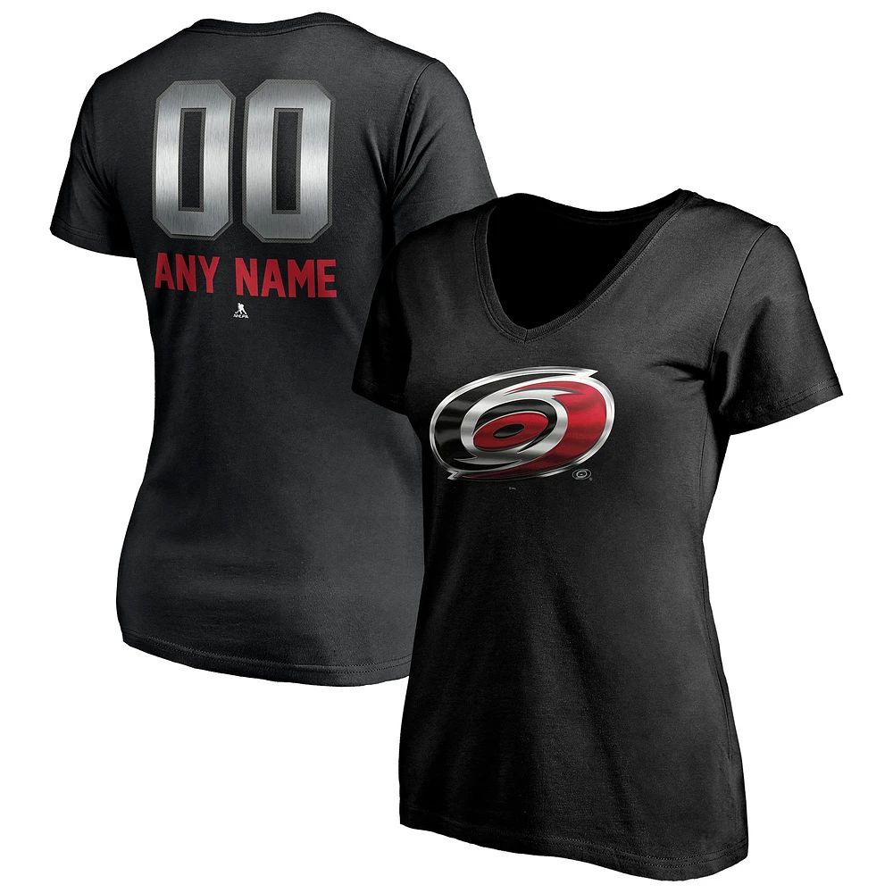 Women's Black Carolina Hurricanes Personalized Midnight Mascot Logo V-Neck T-Shirt