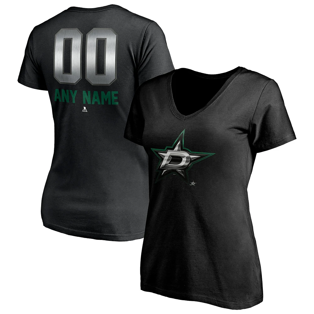 Women's Black Dallas Stars Personalized Midnight Mascot Logo V-Neck T-Shirt