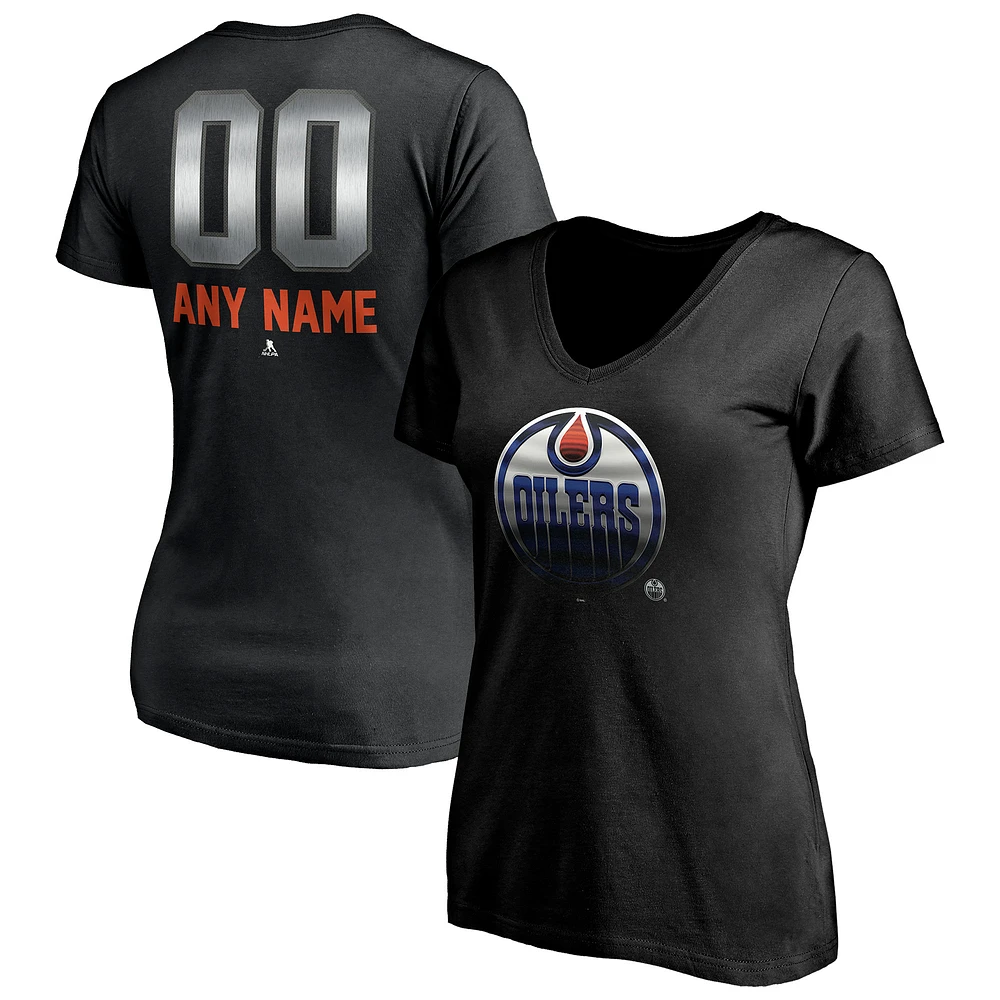 Women's Black Edmonton Oilers Personalized Midnight Mascot Logo V-Neck T-Shirt