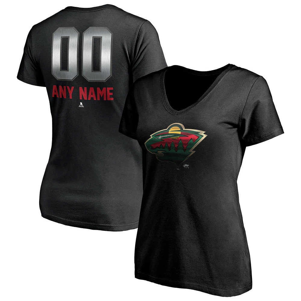 Women's Black Minnesota Wild Personalized Midnight Mascot Logo V-Neck T-Shirt