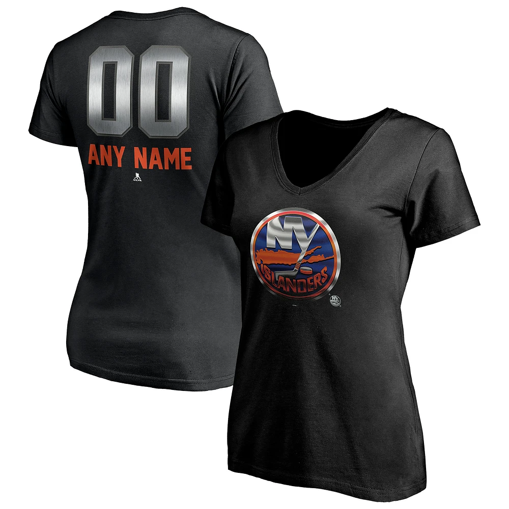 Women's Black New York Islanders Personalized Midnight Mascot Logo V-Neck T-Shirt