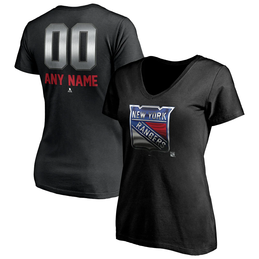 Women's Black New York Rangers Personalized Midnight Mascot Logo V-Neck T-Shirt