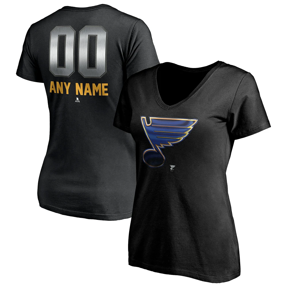 Women's Black St. Louis Blues Personalized Midnight Mascot Logo V-Neck T-Shirt