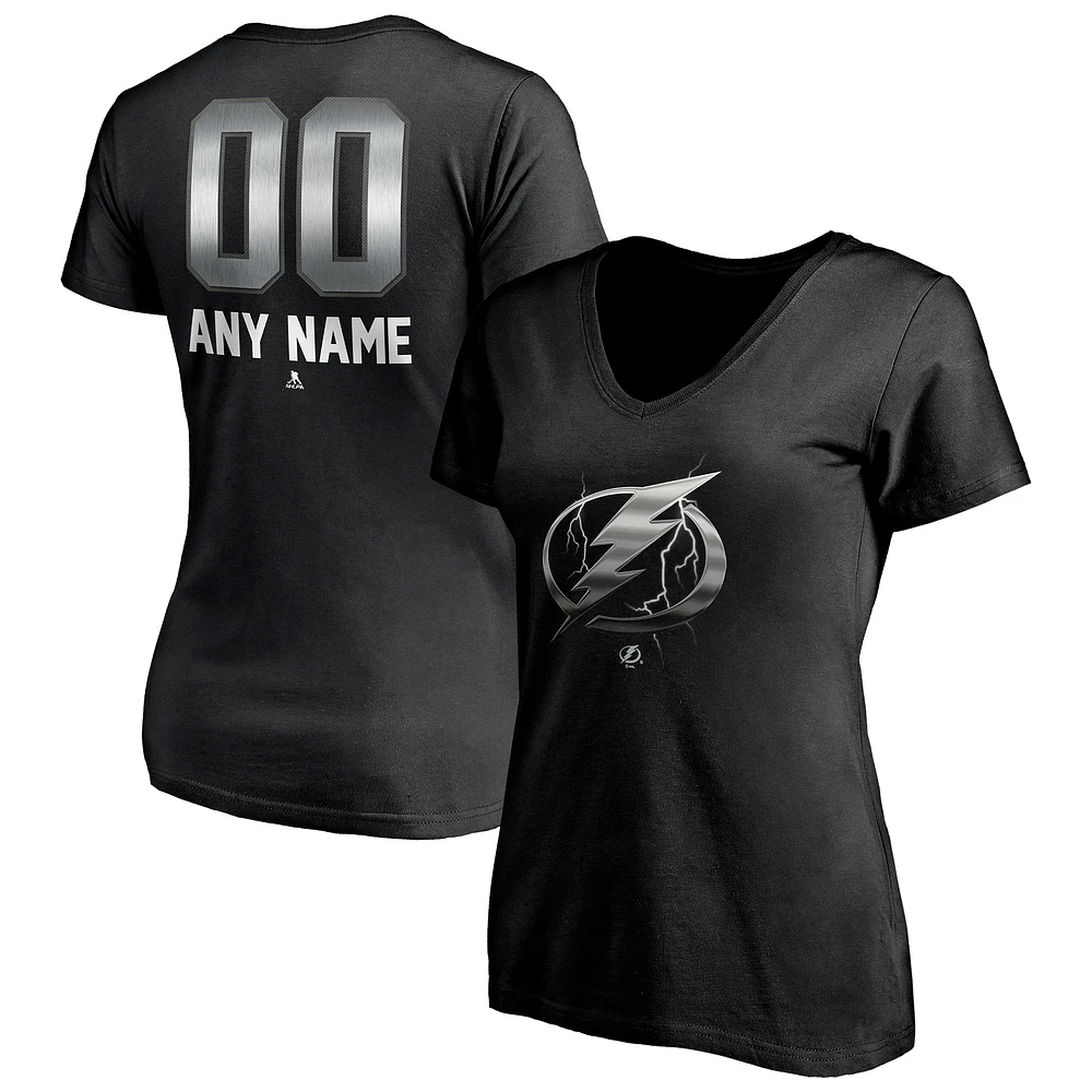 Women's Black Tampa Bay Lightning Personalized Midnight Mascot Logo V-Neck T-Shirt