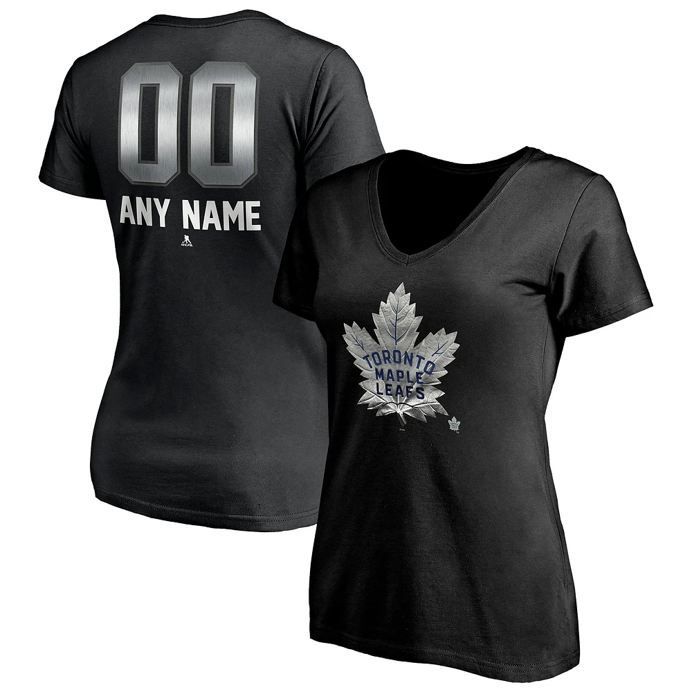 Women's Black Toronto Maple Leafs Personalized Midnight Mascot Logo V-Neck T-Shirt