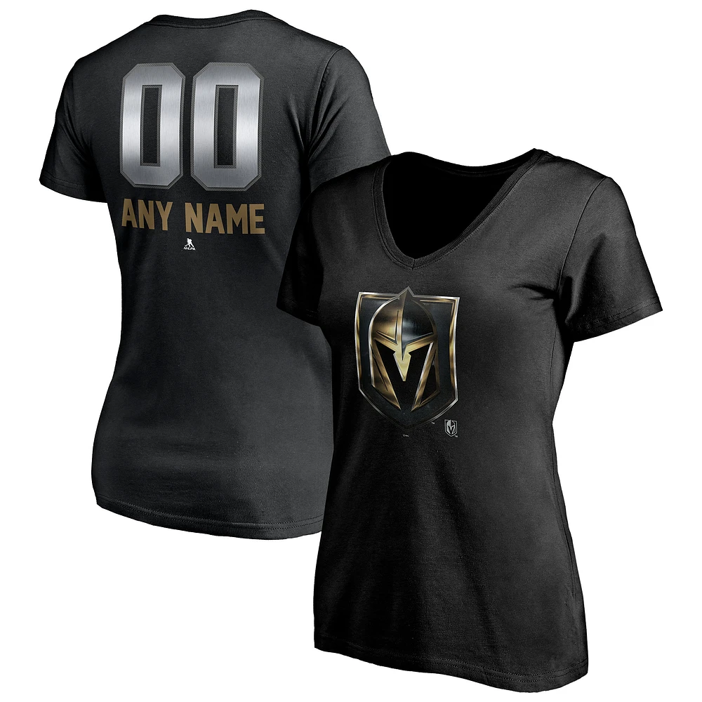 Women's Black Vegas Golden Knights Personalized Midnight Mascot Logo V-Neck T-Shirt