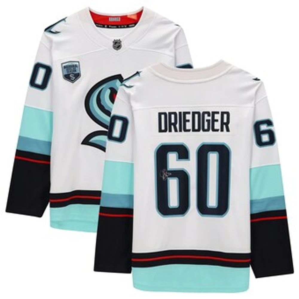 Chris Driedger White Seattle Kraken Autographed Fanatics Breakaway Jersey with Inaugural Season Jersey Patch