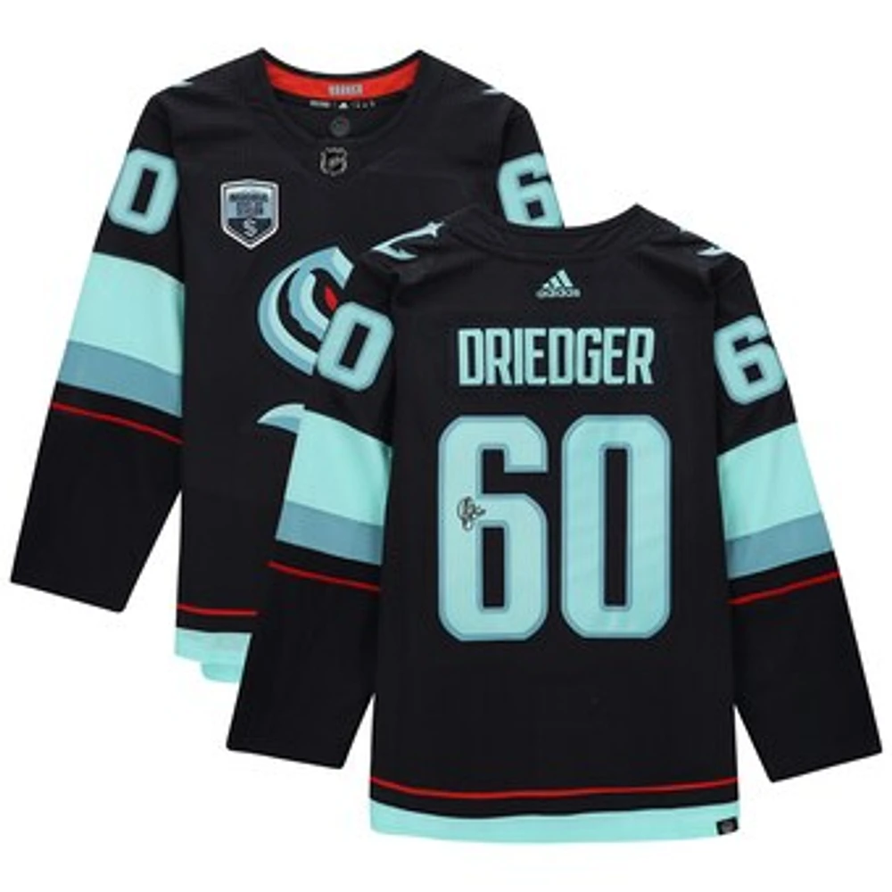 Chris Driedger Deep Sea Blue Seattle Kraken Autographed adidas Authentic Jersey with Inaugural Season Jersey Patch
