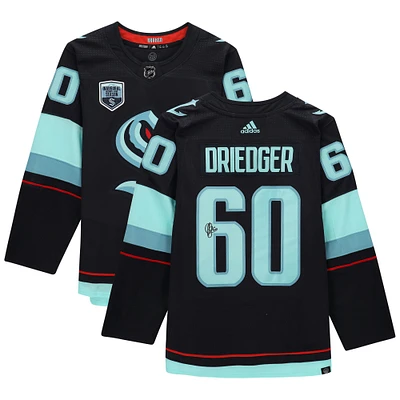 Chris Driedger Deep Sea Blue Seattle Kraken Autographed adidas Authentic Jersey with Inaugural Season Jersey Patch