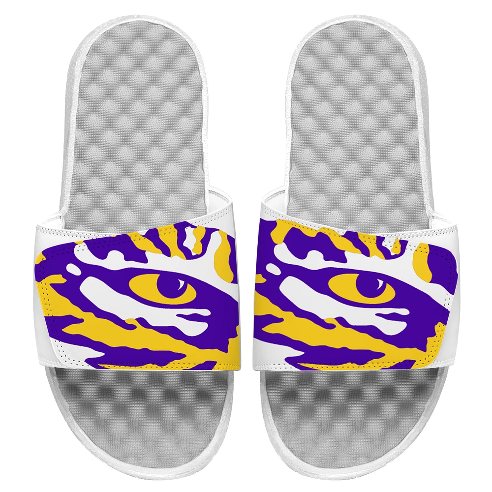 Men's ISlide White LSU Tigers Eyes Slide Sandals