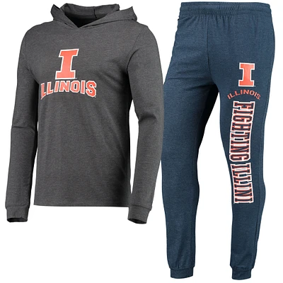 Men's Concepts Sport Navy/Heather Charcoal Illinois Fighting Illini Meter Long Sleeve Hoodie Top & Jogger Pajama Set
