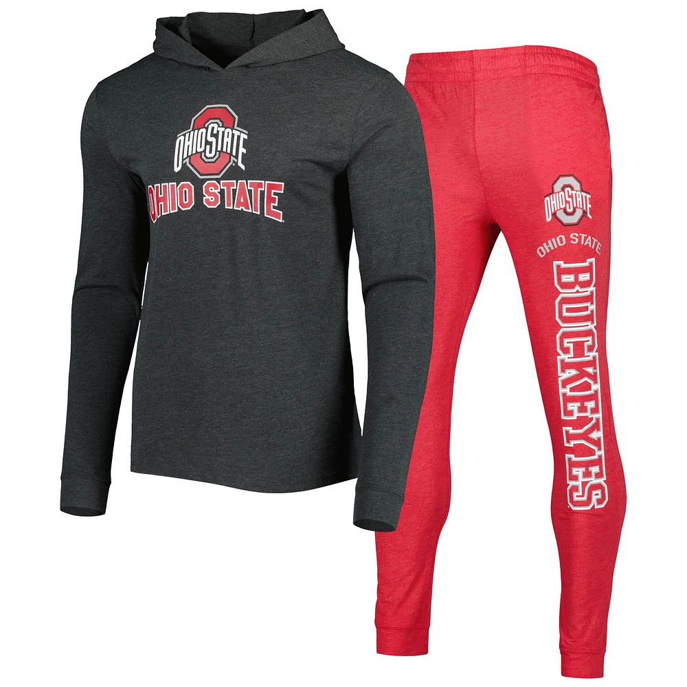 Men's Concepts Sport Scarlet/Heather Charcoal Ohio State Buckeyes Meter Long Sleeve Hoodie Top & Jogger Pajama Set