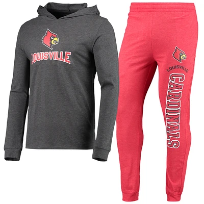 Men's Concepts Sport Red/Heather Charcoal Louisville Cardinals Meter Long Sleeve Hoodie Top & Jogger Pajama Set