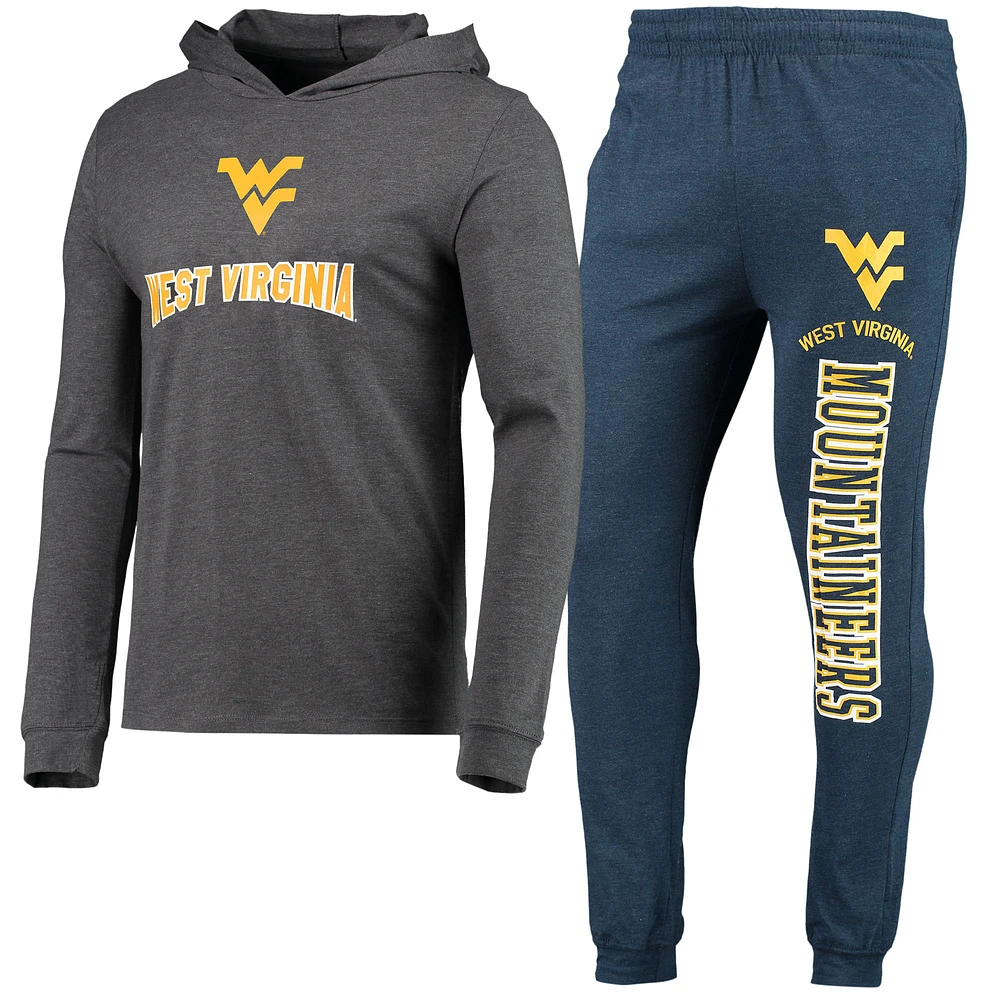 Men's Concepts Sport Navy/Heather Charcoal West Virginia Mountaineers Meter Long Sleeve Hoodie Top & Jogger Pajama Set