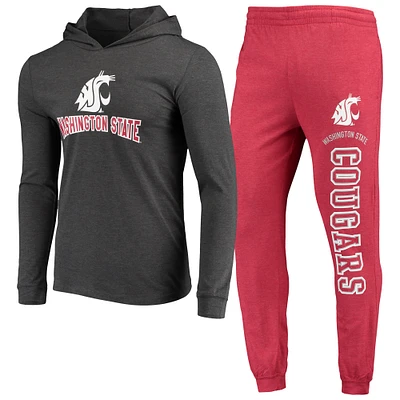 Men's Concepts Sport Crimson/Heather Charcoal Washington State Cougars Meter Long Sleeve Hoodie Top & Jogger Pajama Set